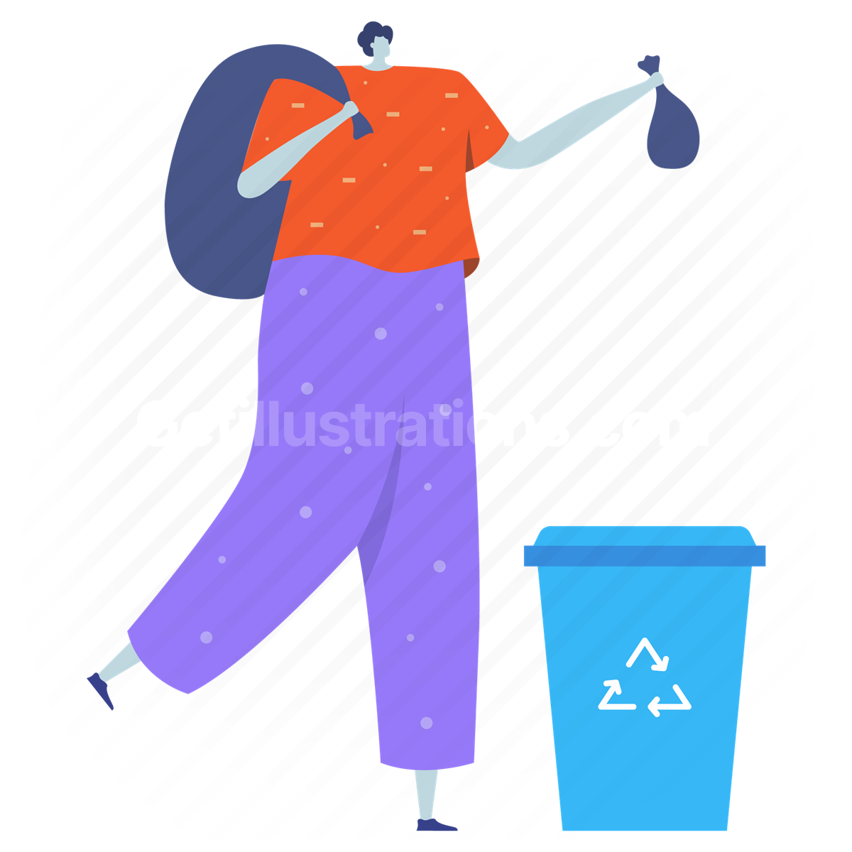 trash, garbage, bin, recycle, arrows, can, man, people, person